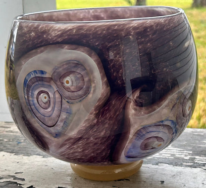 2002 Michael Rozell Art Glass Contemporary Style Fossil Line Footed Bowl (American)