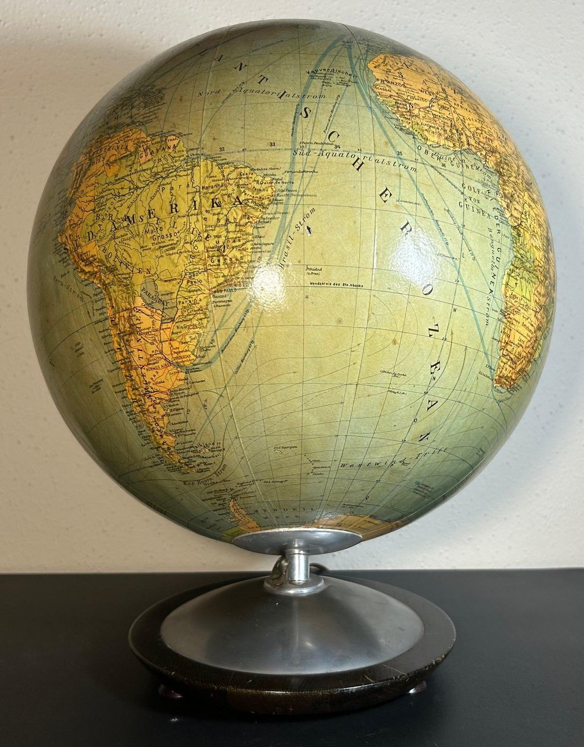 Vintage 1950’s German Mid Century Modern Columbus Verlag Paul Oestergaard Duo Erdglobus Illuminated Glass 12-Inch Globe
