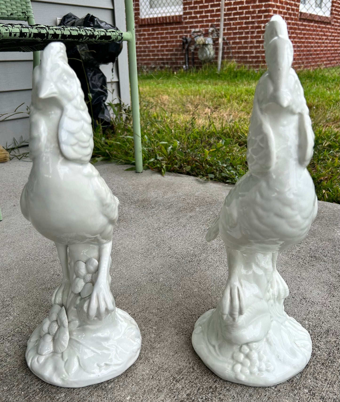 Pair of Vintage Circa 1960 Italian Mid Century Modern White Ceramic Pheasant Sculptures