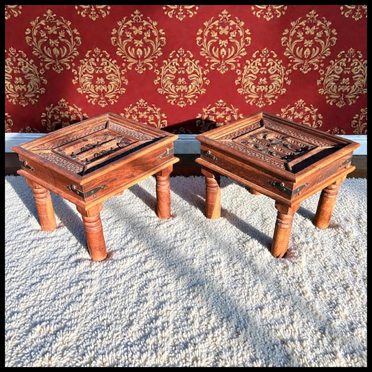 Pair of Early 20th Century Indian Sheesham Wood and Iron Door Side Accent Tables