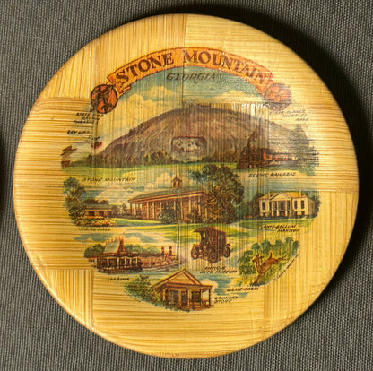 Set of 8 Vintage 1970’s Stone Mountain, Georgia Souvenir Woven Bamboo Coasters Made in Taiwan R.O.C.