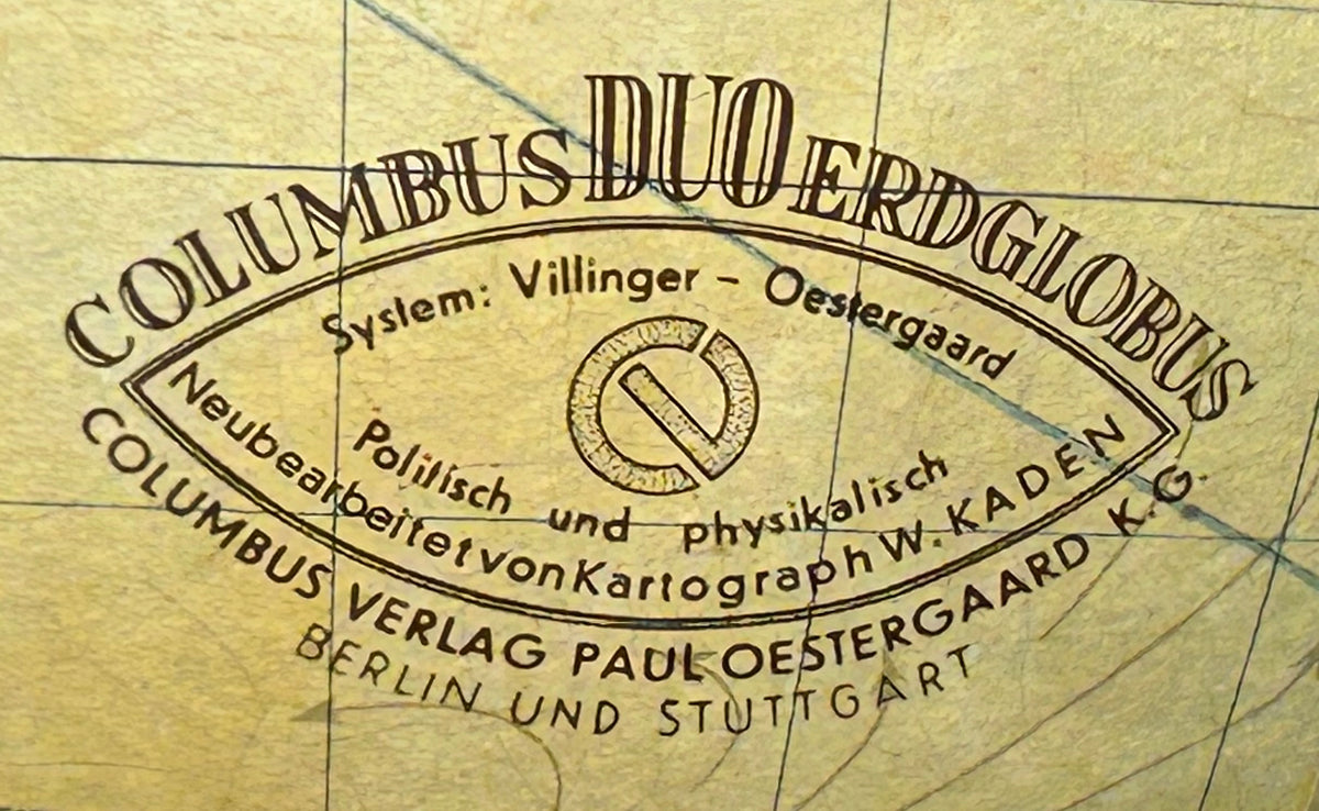 Vintage 1950’s German Mid Century Modern Columbus Verlag Paul Oestergaard Duo Erdglobus Illuminated Glass 12-Inch Globe