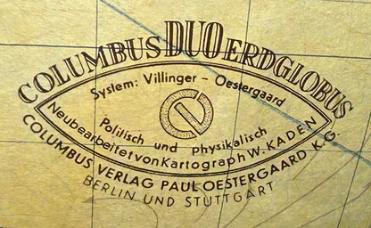 Vintage 1950’s German Mid Century Modern Columbus Verlag Paul Oestergaard Duo Erdglobus Illuminated Glass 12-Inch Globe