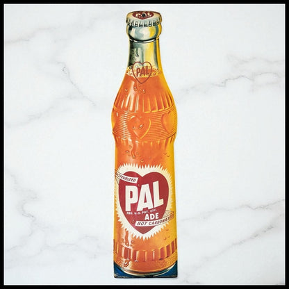Vintage 1950’s American Pal Ade Soda Bottle Hanging Die-Cut Cardboard Advertising Sign