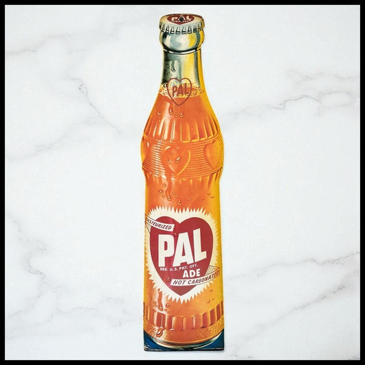 Vintage 1950’s American Pal Ade Soda Bottle Hanging Die-Cut Cardboard Advertising Sign