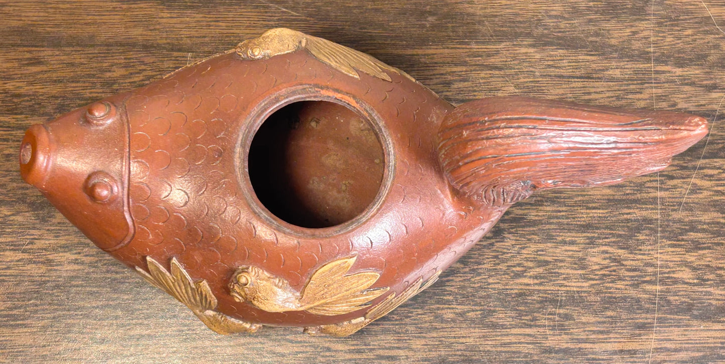 Vintage 1990’s Chinese Yixing Zisha Clay Koi Fish Form Teapot