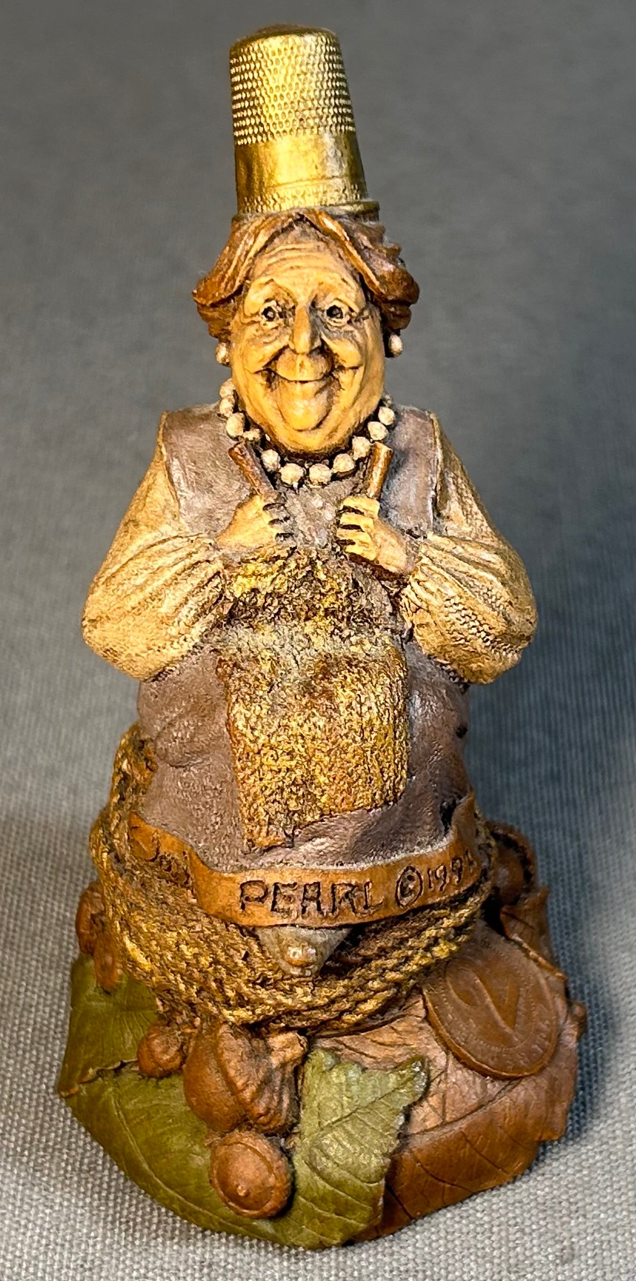 Vintage 1992 American Tom Clark Pearl Resin Thimble Gnome Figurine with Story Card