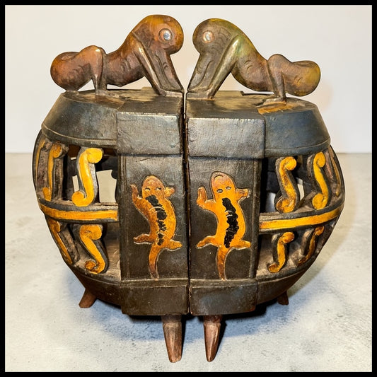 Vintage Mid 20th Century West African Baule-Attributed Carved Hardwood Zoomorphic Figures/Crocodile Motifs Ritual Container from Côte d’Ivoire