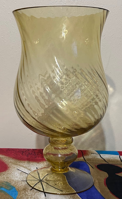 Vintage Circa 1970 Italian Empoli Topaz Glass Optic Swirl Pattern Footed Vase