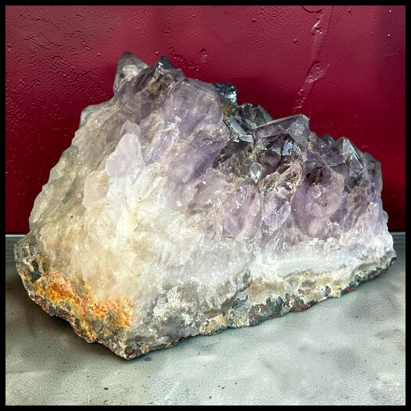 Natural Purple Amethyst Quartz Crystals Cluster in Rock Matrix Specimen