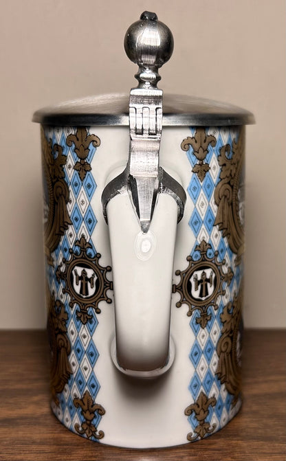 Vintage 1980’s German Porcelain Pewter Lidded Munchen Souvenir Stein