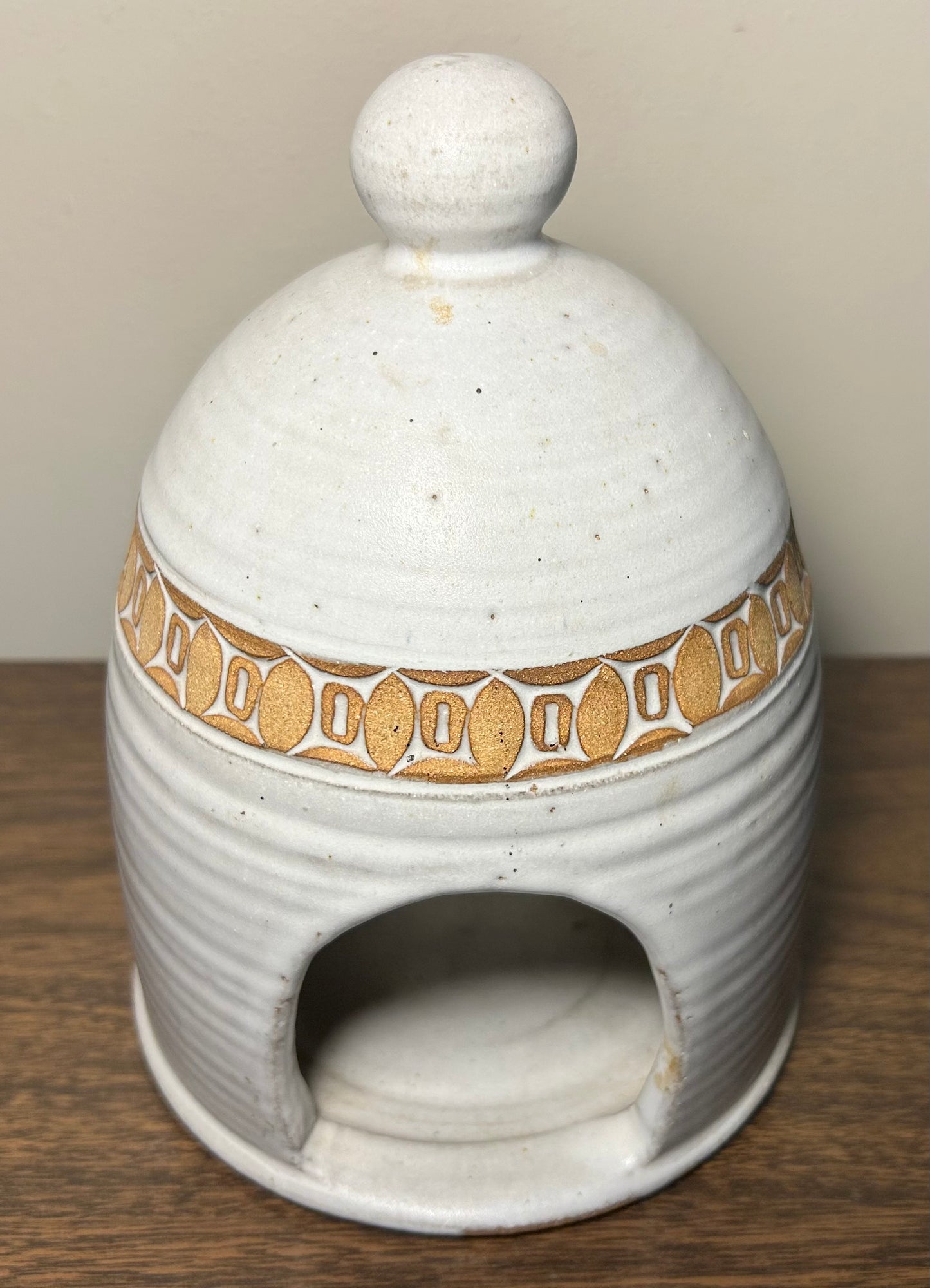 Vintage Circa 1955 Mid Century Modern Los Artesanos Puerto Rico Pottery Sgrafitto Stoneware Dome Tealight