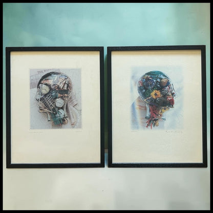 Pair of Vintage 1980’s Mark Grubin “Left Brain Logic” and “Right Brain Creativity” Framed Conceptual Photography Prints (American)