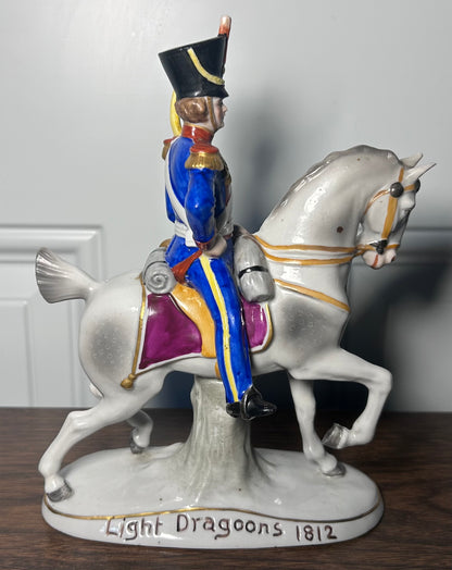 1918-1920 German Sitzendorf Porcelain Light Dragoons 1812 Military Officer on Horseback Figurine