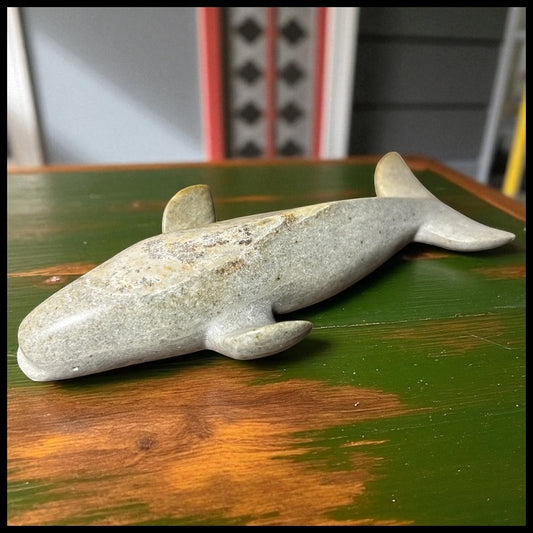 Vintage Canadian Inuit Soapstone Whale Carving by Annie Appaqaq (20th Century)