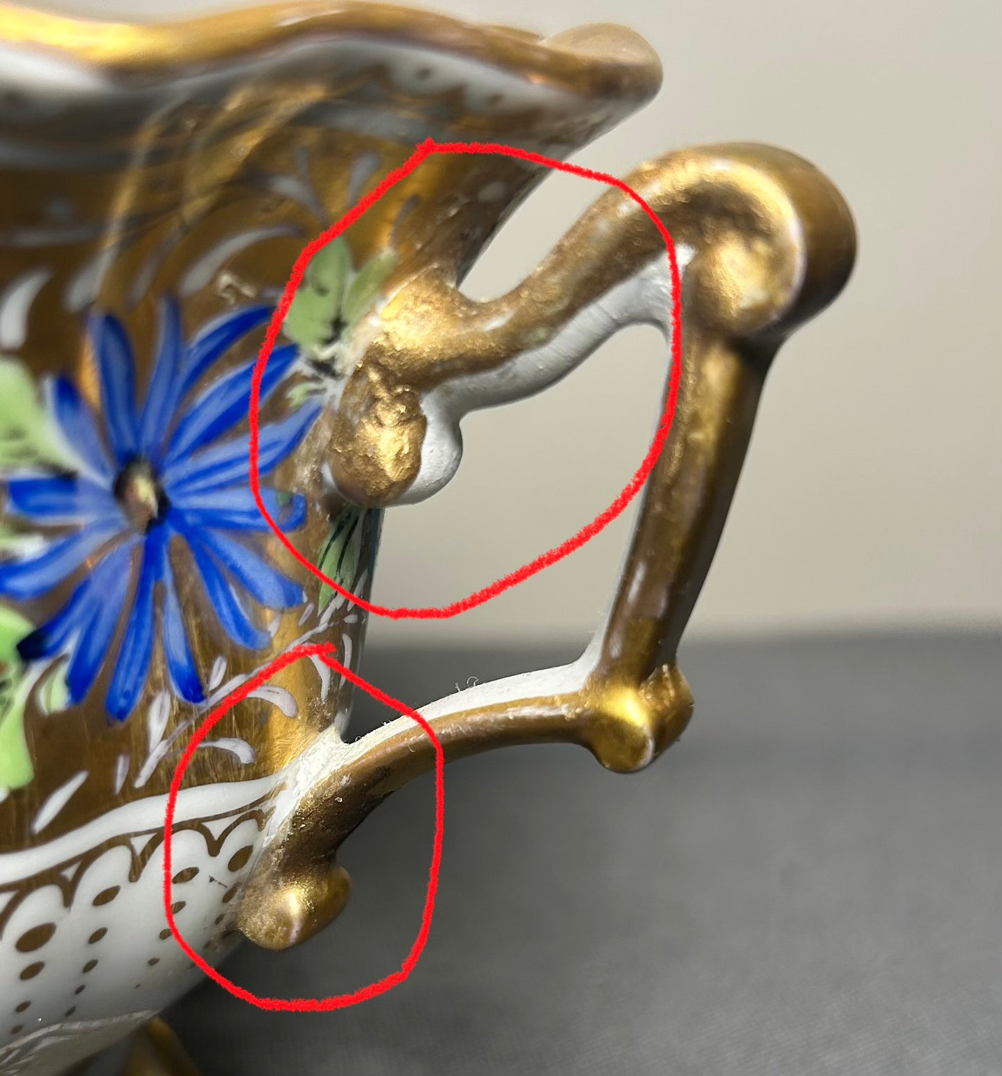 1930’s French Halga Limoges Napoleon III Style Porcelain Hand-Painted Gilded Floral Motifs Footed Chocolate Pot with Underplate