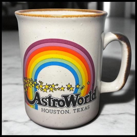 Vintage 1970’s Astroworld Houston Rainbow Motif Speckled Stoneware Souvenir Coffee Mug