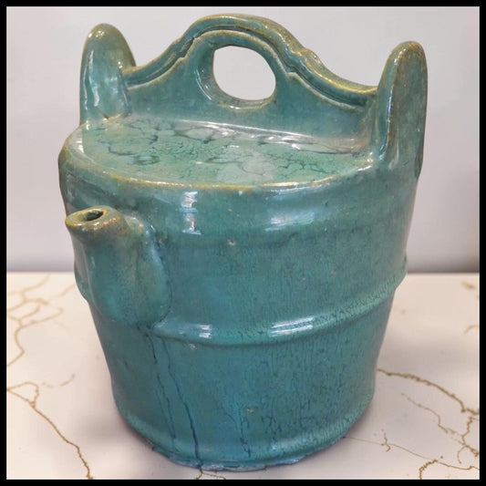 Early 20th Century Chinese Green Glazed Shiwan Pottery Well Bucket Form Water Pot