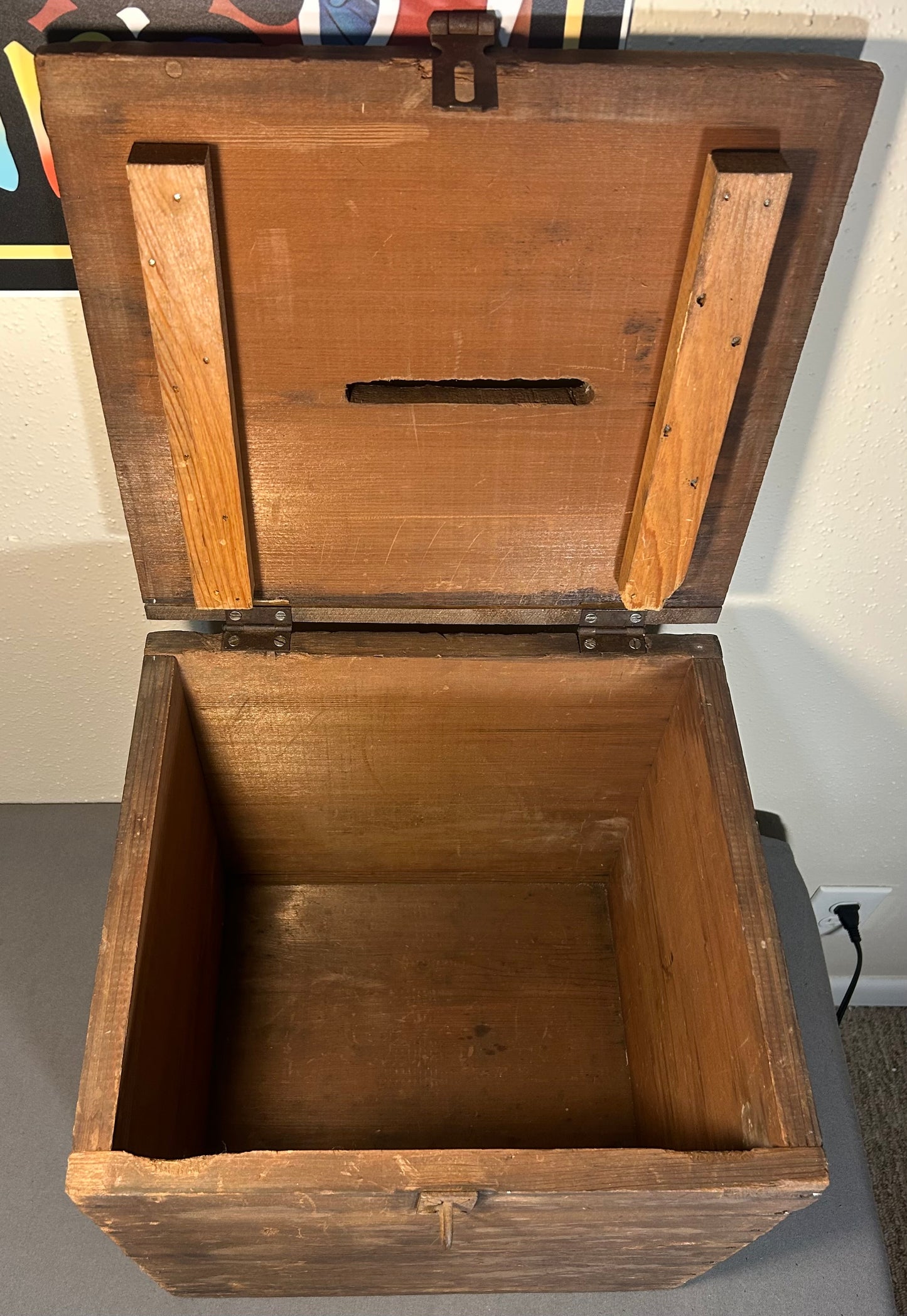 Late 19th Century American Primitive Pine Wood/Iron Latch Ballot Box