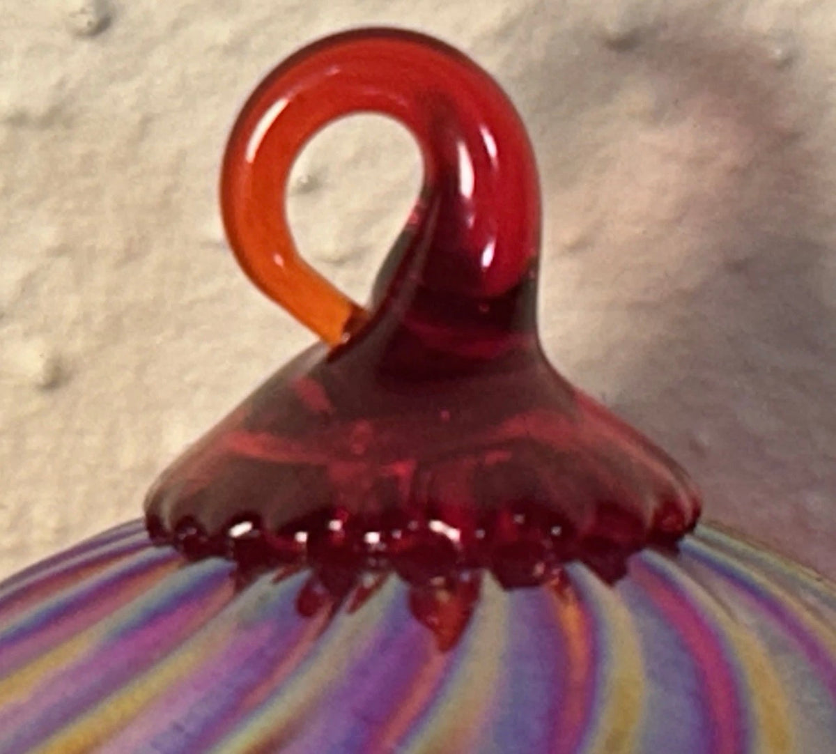 Polish Hand-Blown Iridescent Ruby Red Art Glass Round Ornament