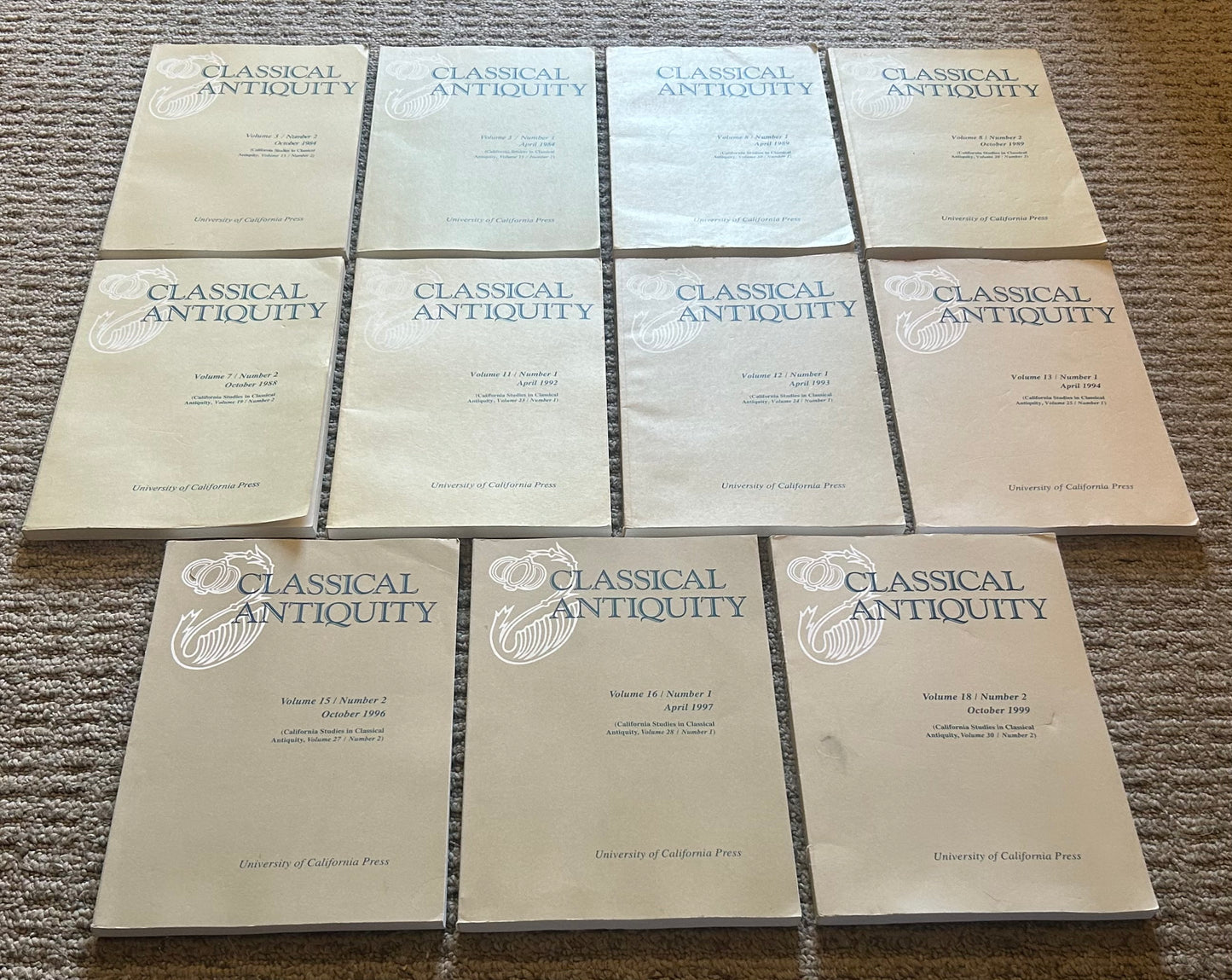 Lot of 11 Vintage 1984-1999 American Classic Antiquity Academic Journals Published by University of California Press