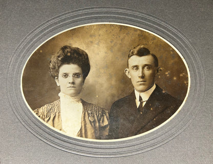 Late 19th Century American Victorian Man and Woman Sepia Portrait Gelatin Silver Print Cabinet Card Photograph by The Leonard Studio (Topeka, Kansas)