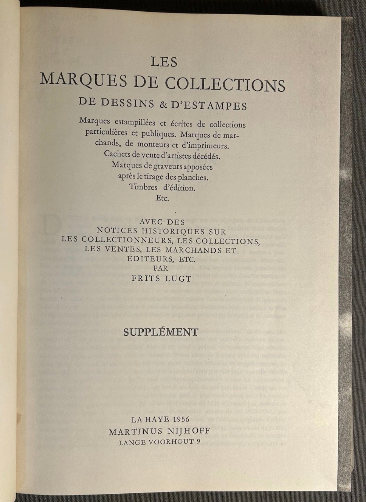 Vintage 1956 “Les Marques de Collections de Dessins & d'Estampes” Supplément 2-Volume Hardcover Book Set