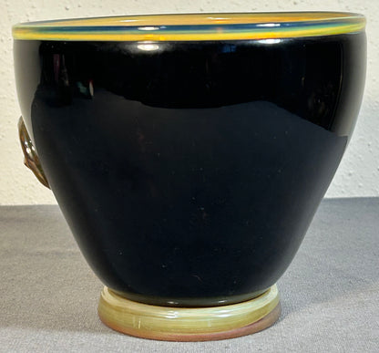 2010 Vella Vetro Studio Art Glass Contemporary Style Bowl with Fleur de Lis Medallion (New Orleans)