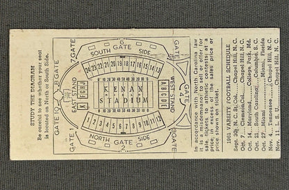 Vintage 1961 North Carolina Tar Heels vs. North Carolina State Wolfpack Football Ticket Stub