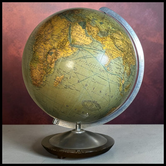 Vintage 1950’s German Mid Century Modern Columbus Verlag Paul Oestergaard Duo Erdglobus Illuminated Glass 12-Inch Globe