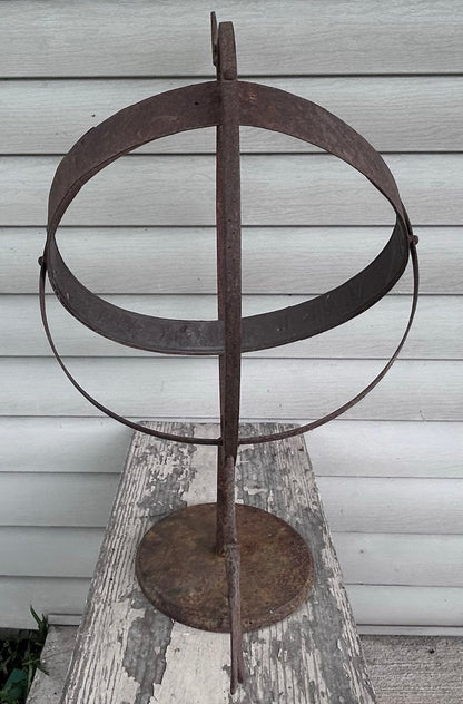 Vintage Mid 20th Century Swedish Wrought Iron Armillary Sphere on Cast Iron Base