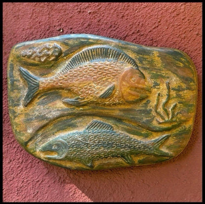 Vintage 1970’s Mexican Terracotta Clay Fish Motif Raised Relief Wall Plaque