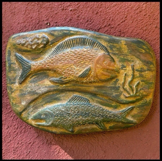 Vintage 1970’s Mexican Terracotta Clay Fish Motif Raised Relief Wall Plaque