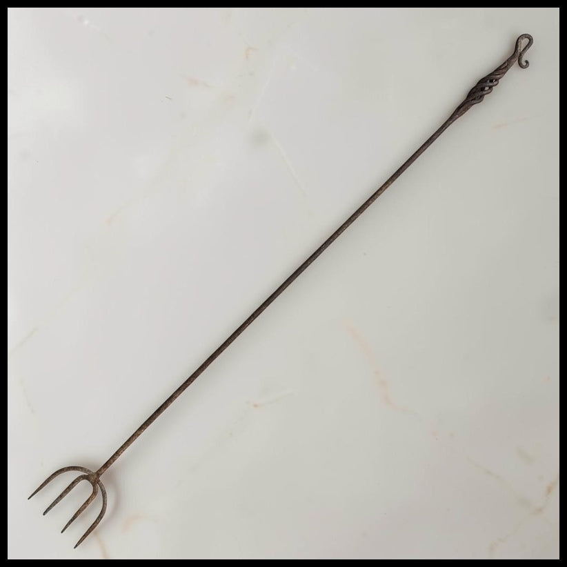 Late 19th Century American Primitive Wrought Iron Four-Prong Fireplace Toasting Fork