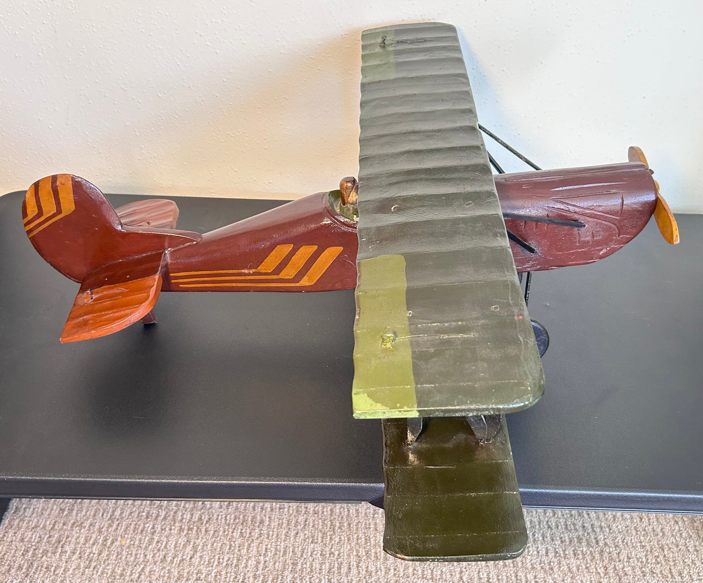 Vintage 1960’s American Folk Art Painted Wooden Model World War I Era Biplane