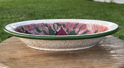 Vintage Late 1970’s American Mid Century Modern Mary Lynn Avery Art Pottery Ceramic Christmas Poinsettia Flower Motif Oval Shallow Bowl