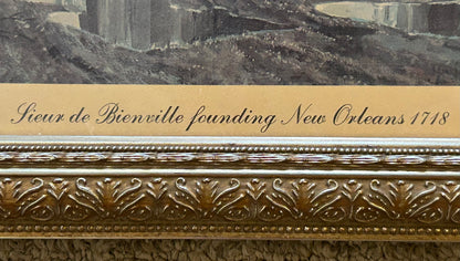 Vintage David Preston Smith - “Sieur de Bienville Founding New Orleans 1718” Framed Lithograph Print (20th Century) (Canadian)