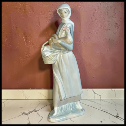 Vintage 1974-1985 Spanish Lladro Porcelain Girl with Cockerel Figurine (Retired)