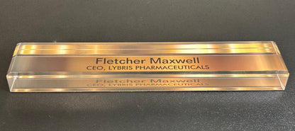 Leverage: Redemption Season 1 Episode 1 Fletcher Maxwell CEO Lybris Pharmaceuticals Acrylic Executive Desk Name Plate T.V. Prop (“The Too Many Rembrandts Job”)