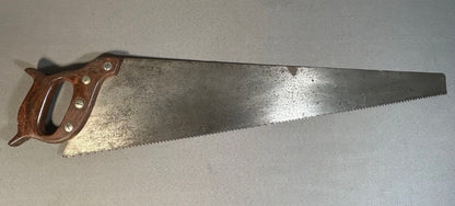 Vintage 1946-1954 American Henry Disston & Sons 26-Inch Steel Metal Blade/Disstonite Thermoplastic Marbleized Brown Body/Orange Shield Handle D-95 Masterpiece Model Handsaw