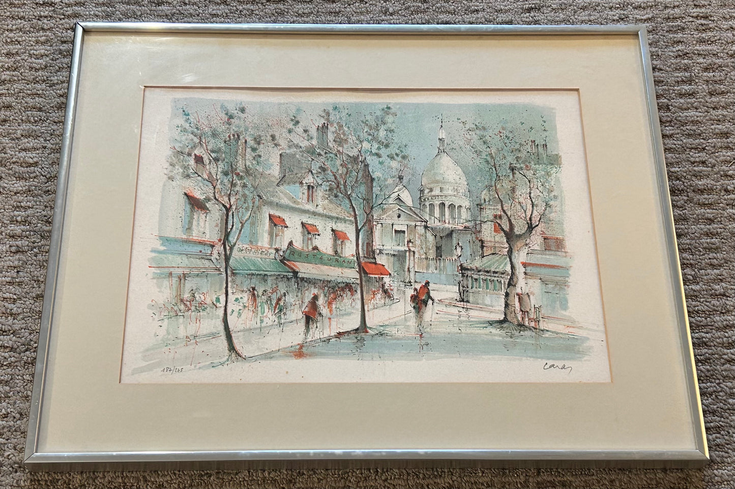 Vintage 1970’s French Montmartre Street Scene/Sacré-Coeur Framed Limited Edition Lithograph Print Signed Caron (#187/275)
