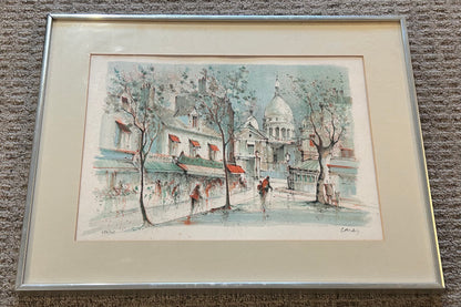 Vintage 1970’s French Montmartre Street Scene/Sacré-Coeur Framed Limited Edition Lithograph Print Signed Caron (#187/275)