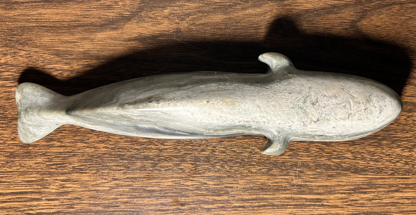 Vintage Canadian Inuit Argillite Stone Whale Carving by Mina Iqaluq (20th Century)