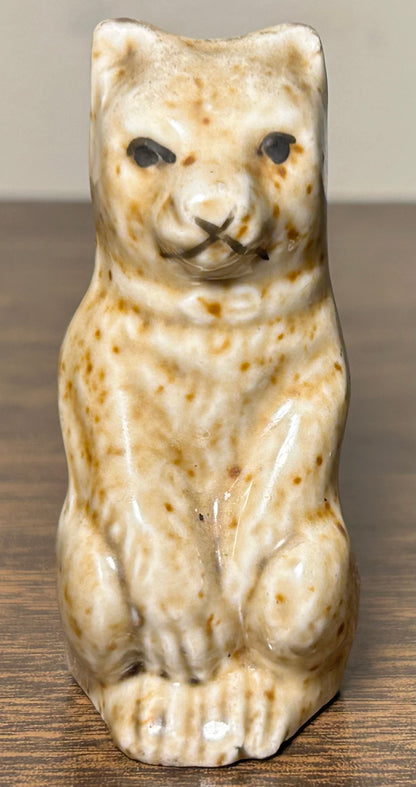 Late 19th Century English Victorian Staffordshire Pottery Mottled Brown Glazed Cream Stoneware Figural Cat Pie Vent