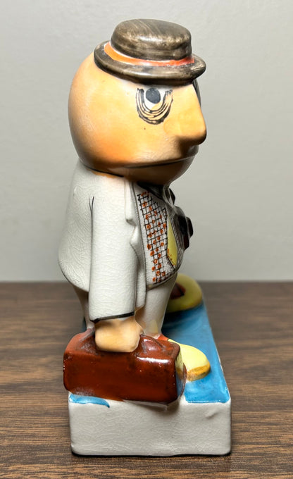 Vintage 1950’s Ucagco Travel Broadens Man with Luggage Ceramic Novelty Figurine Made in Japan