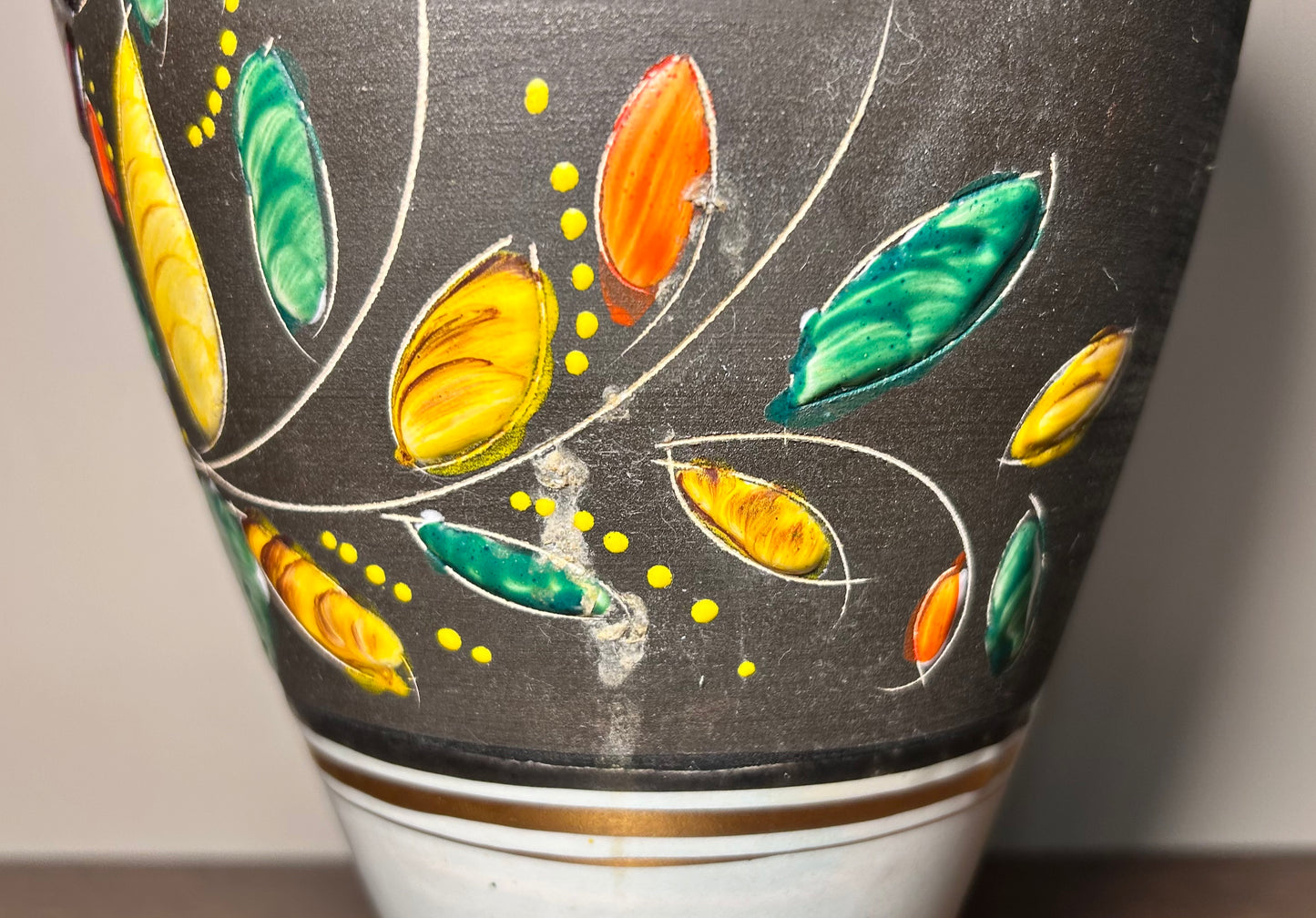 Vintage 1950’s H. Bequet Quaregnon Belgium Pottery Gilded Enamel Hand-Painted Floral Motifs Footed Baluster Vase