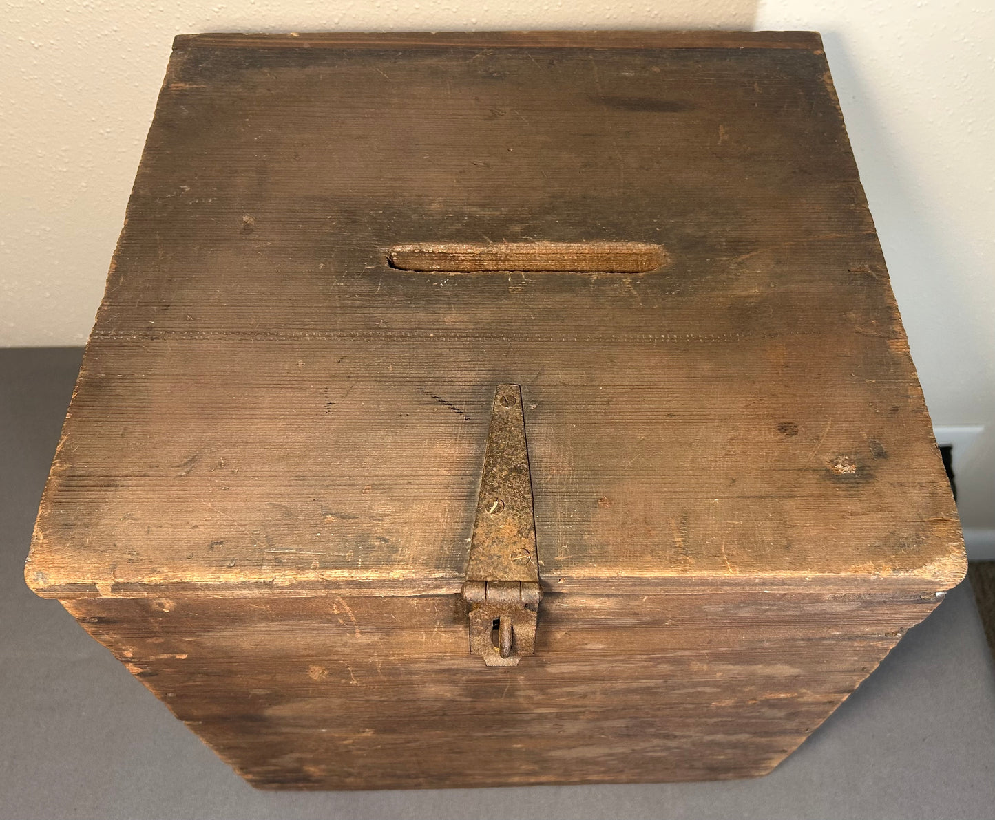 Late 19th Century American Primitive Pine Wood/Iron Latch Ballot Box