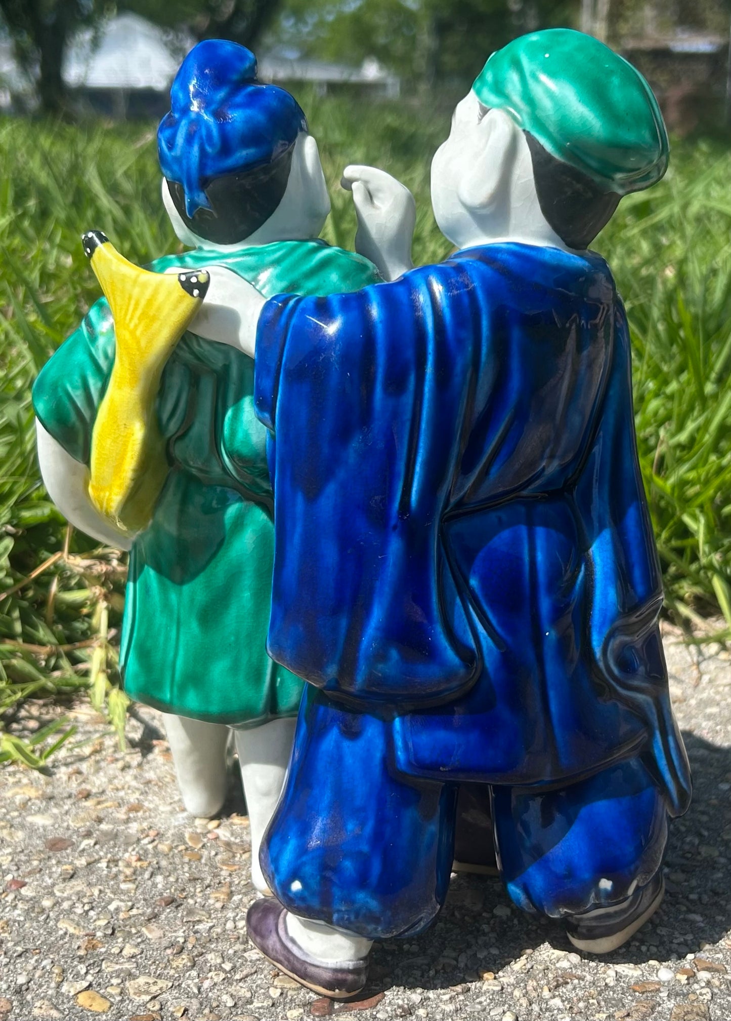 Vintage Circa 1970 Chinese Export Porcelain Fisherman and Ear Cleaning Man Fengsu Renwu Figural Group Figurine