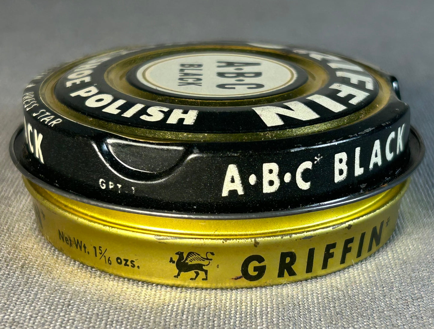 Vintage 1950’s American Griffin A•B•C Black Wax Shoe Polish Tin Made by Boyle-Midway Inc.