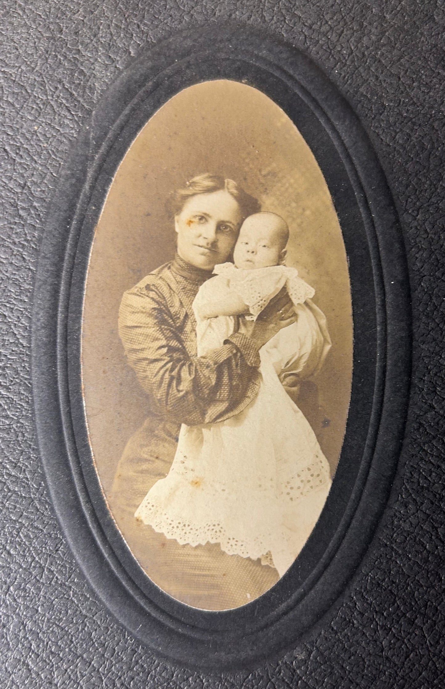 Late 19th Century American Victorian Woman Holding Baby Sepia Portrait Gelatin Silver Print Cabinet Card Photograph